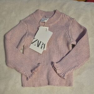 NWT Zara Baby Girl Soft Pink Ribbed Knit Sweater - 12-18 month